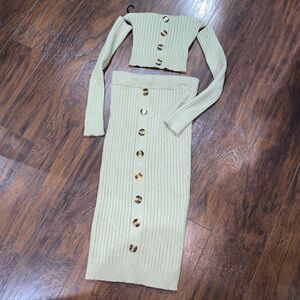 Forever 21 Olive Green Skirt and Long sleeve crop off shoulder set